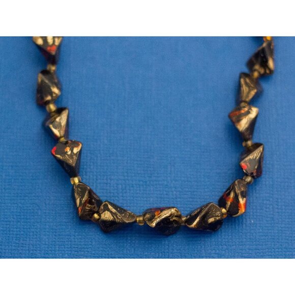 18", Vintage Geometric Dark Abstract Boho Beaded Necklace - D6 - Picture 1 of 4